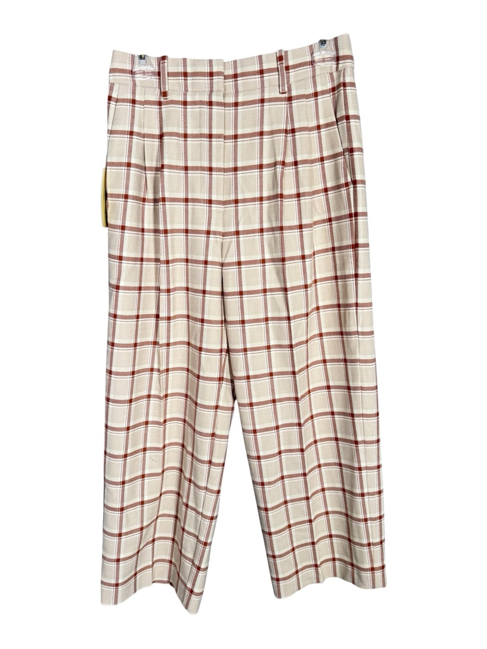 Aritzia Wilfred Effortless Crop Light Brown Plaid Academia Wide Leg 6 TALL